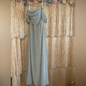 David’s Bridal chiffon cowl off-the shoulder bridesmaid dress, dusty sage